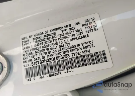 2013 Acura Rdx from USA, damaged, VIN 5J8TB3H32DL003253